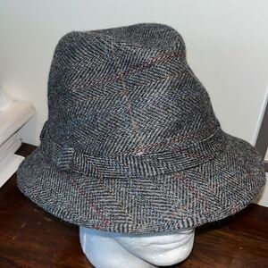 100% wool weave woven tartan mens fedora brim hat cap size L Kangol Hat Company